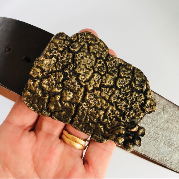 Vintage JB - crystallized gold - brass buckle brown leather belt sz 34 - Picture 4 of 12